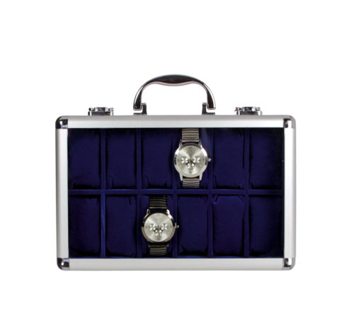 Maletín vitrina de aluminio para relojes y joyas Classic azul