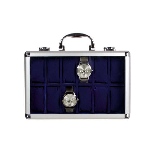 Maletín vitrina de aluminio para relojes y joyas Classic azul