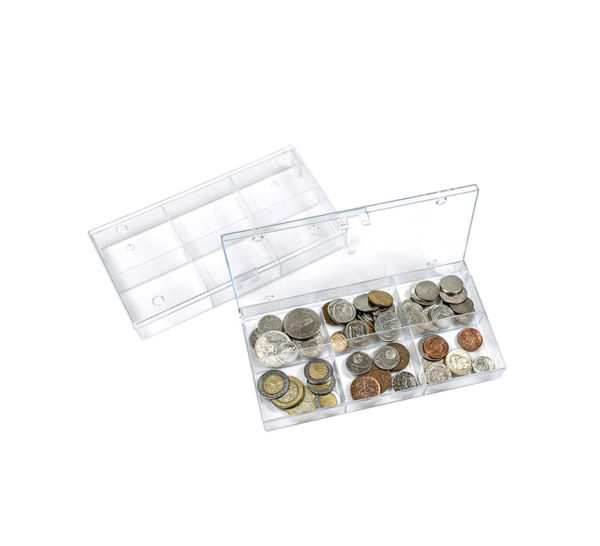 Caja clasificadora apilable con seis separaciones