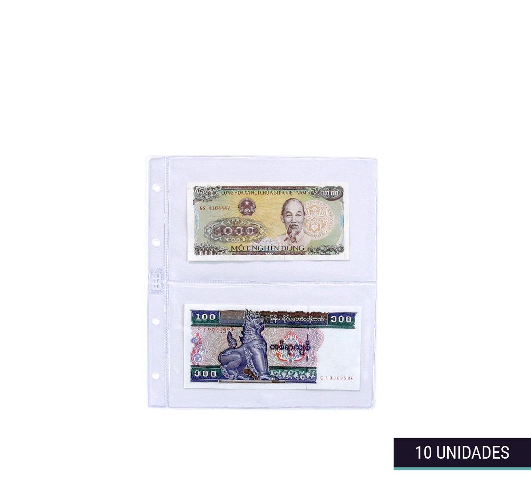 Hojas clasificadoras transparentes 19x20cm 2 departamentos_billetes