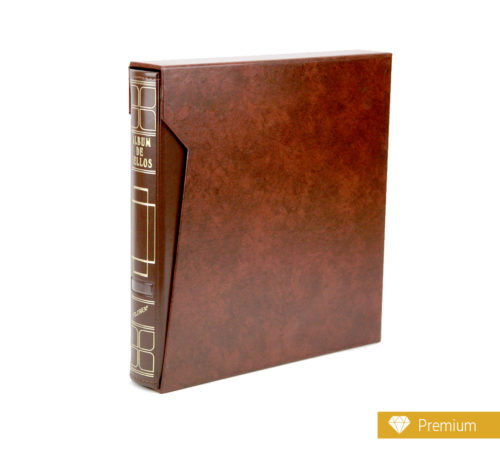 Álbum premium marrón símil cuero para colecciones de filatelia