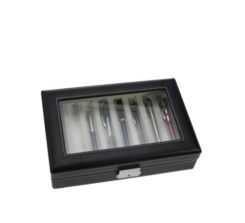 Caja vitrina negra para plumas y bolígrafos
