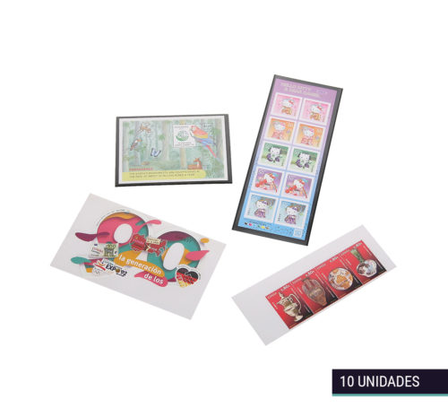 Pack de 10 estuches protectores para sellos tamaño grande con fondo negro o transparente de la marca Filober