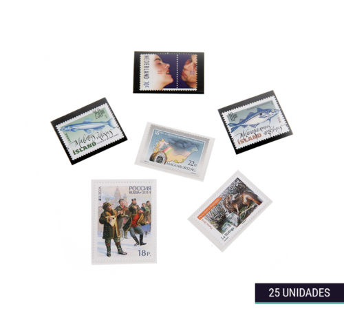 Pack de 25 estuches protectores para sellos tamaño pequeño con fondo negro o transparente de la marca Filober